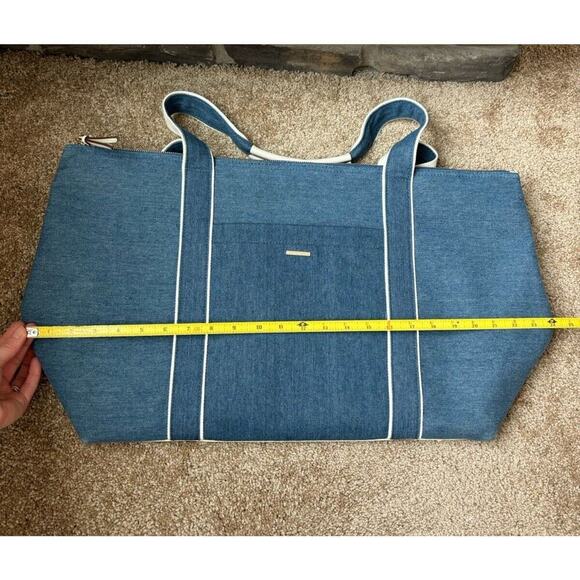 Draper James Chambray Savannah Large Duffle Bag blue white Coastal Resort Travel - Picture 13 of 16